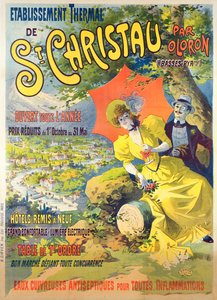 Poster die het hotel van St Christau par Oloron adverteert, gedrukt door B. Sirven, Toulouse-Paris, c.1900